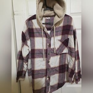 Maurices Burgundy and Cream Plaid Shirt